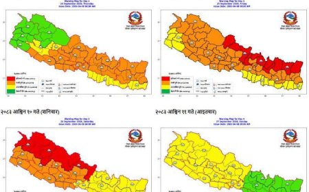 आगामी चार दिन भारी वर्षाको जोखिम, मौसम विभागद्वारा चेतावनी नक्सा जारी