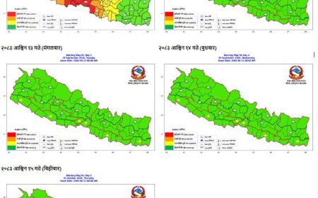 पाँच दिनको मौसम चेतावनी नक्सा सार्वजनिक, विभिन्न क्षेत्रमा जोखिम कायमै