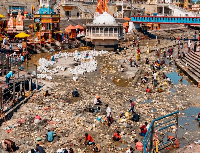 हरिद्वारमा गंगा नदी सुकेको भन्दै सामाजिक सञ्जालमा भ्रम, नहरको बहाव रोकिँदा नदीको सतह देखिएको खुलासा