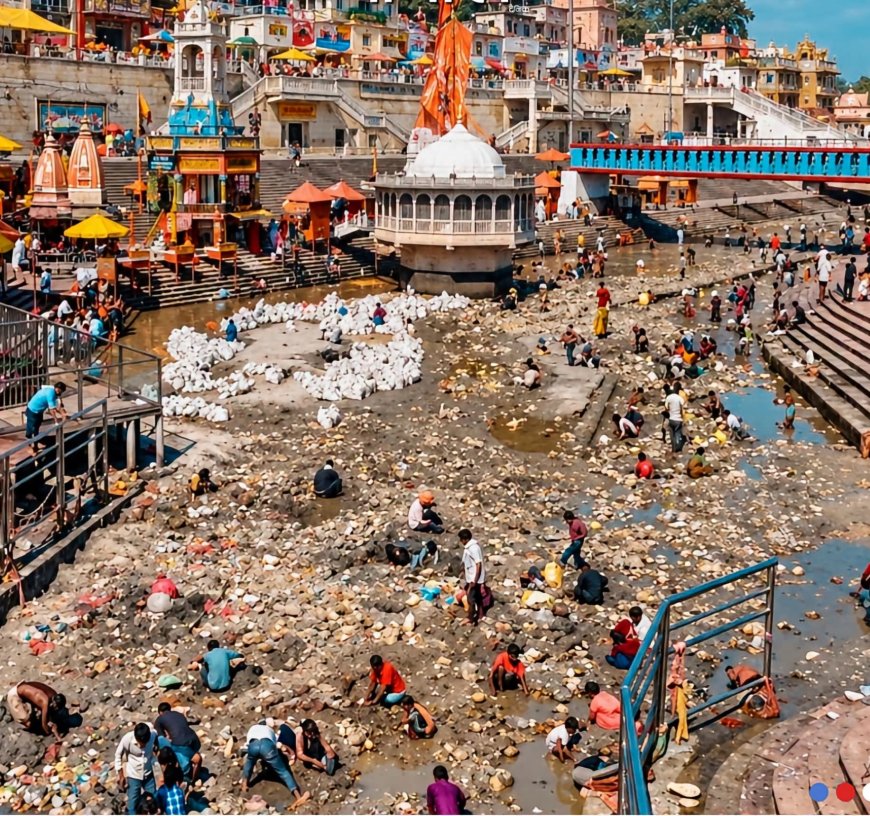 हरिद्वारमा गंगा नदी सुकेको भन्दै सामाजिक सञ्जालमा भ्रम, नहरको बहाव रोकिँदा नदीको सतह देखिएको खुलासा